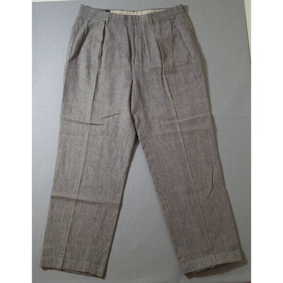 Polo Ralph Lauren Dress Pants Mens 38x32 Linen Blend Trousers Cuffed Houndstooth - Picture 1 of 10